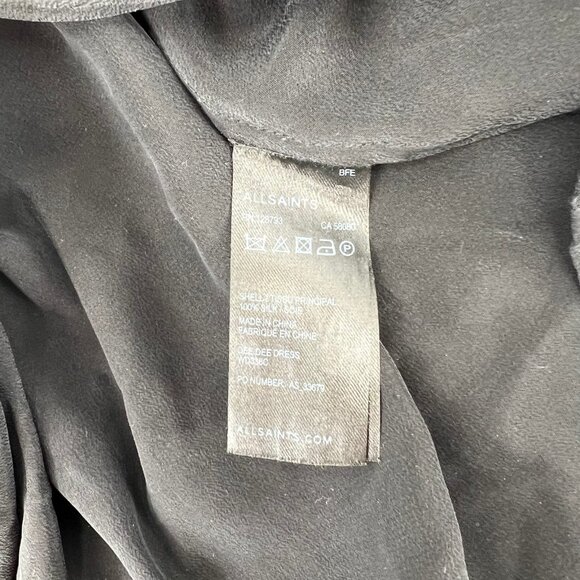 All Saints Black Dee Dee Silk Belted Mini Dress | Size 6 - Picture 3 of 8